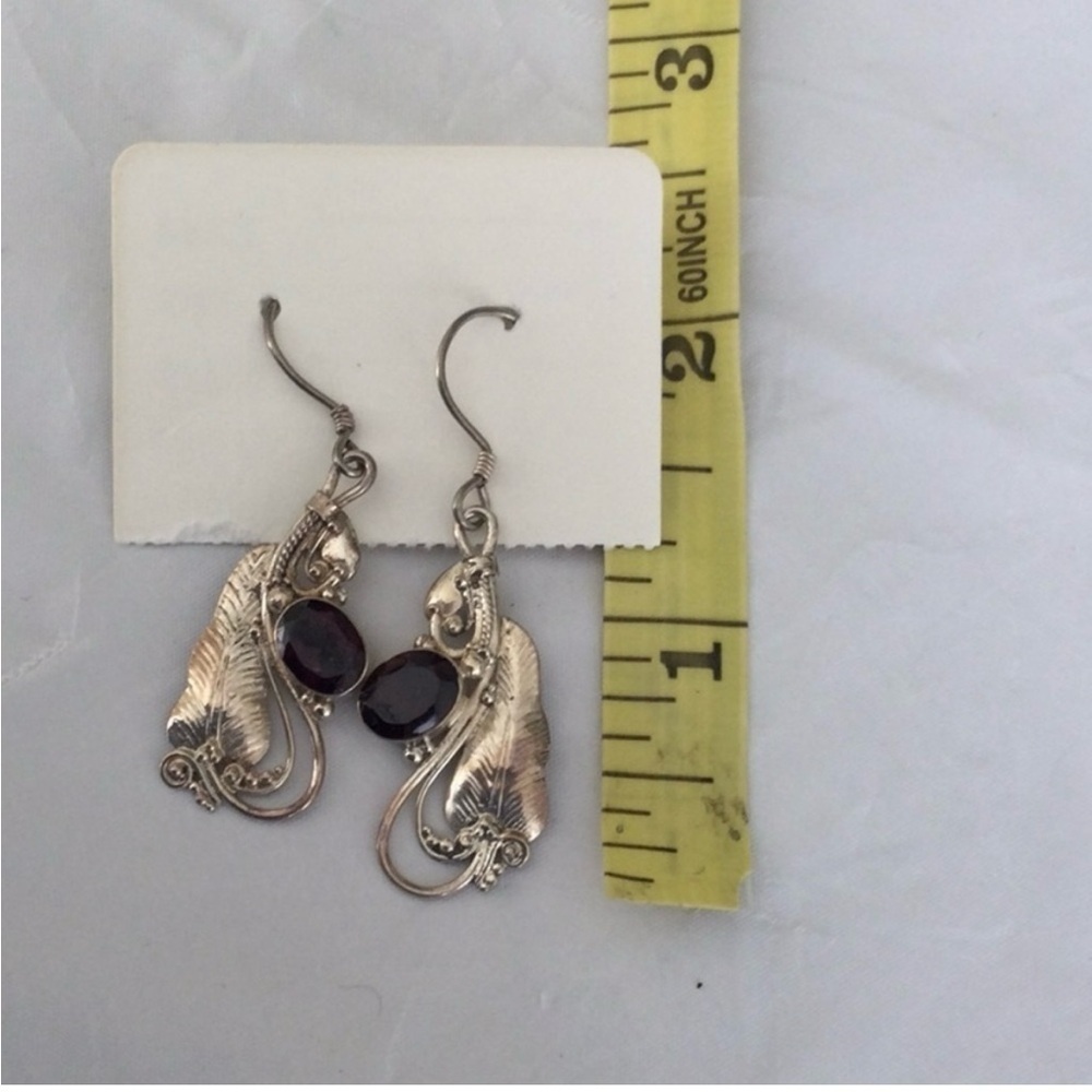 2 pc Vintage Silver Necklace and Earrings w/semi precious stones marked (925) - Picture 4 of 12